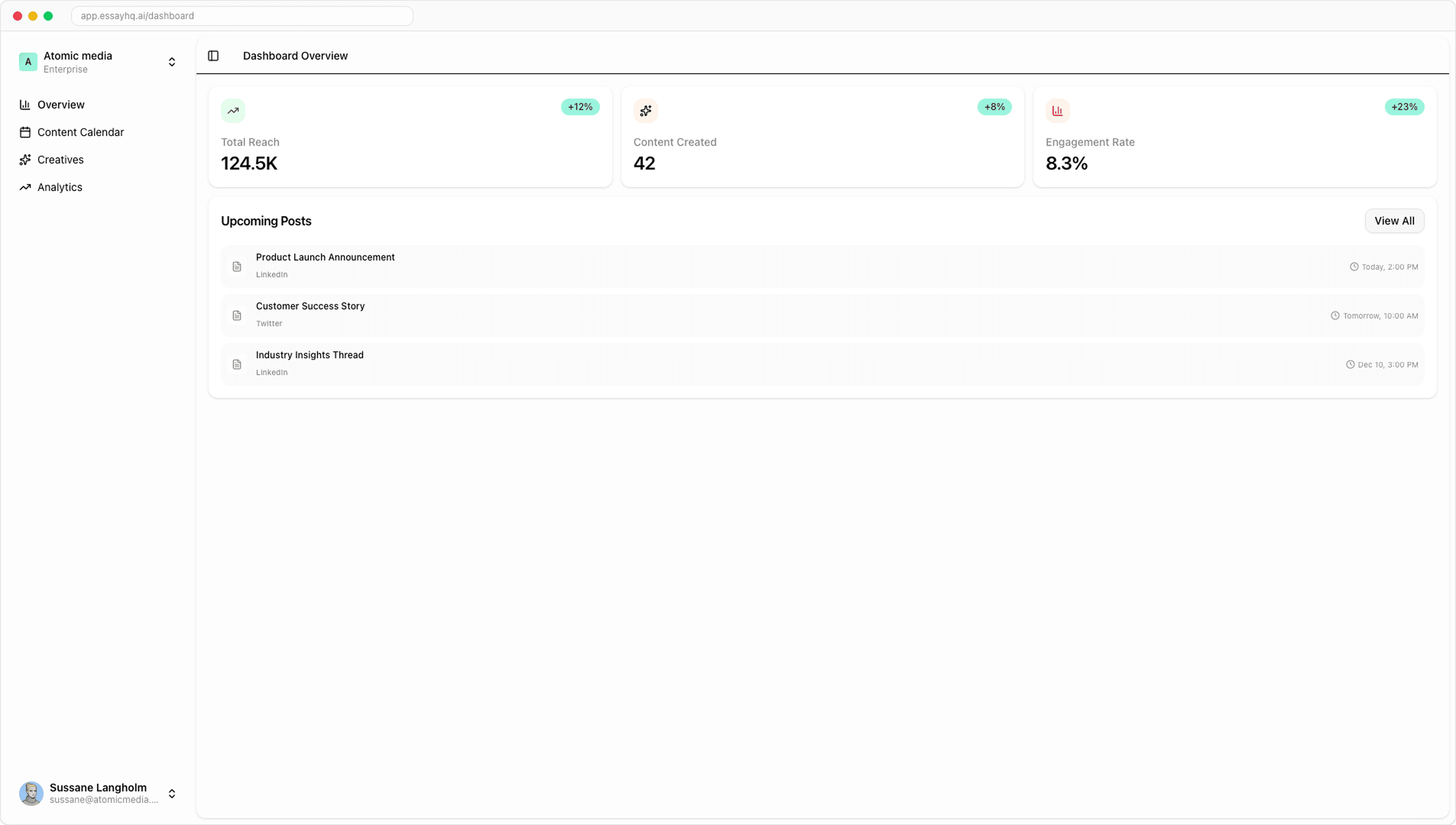 Essay AI marketing platform dashboard